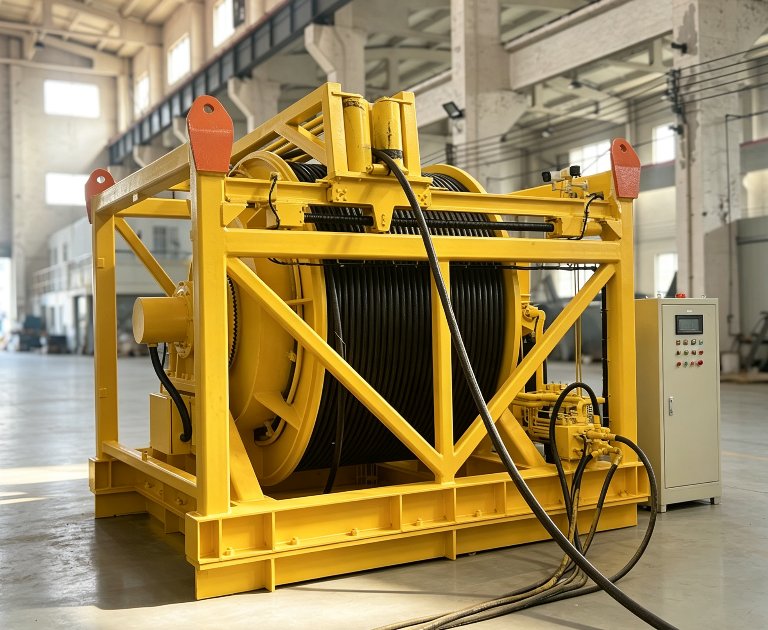 ROV umbilical winch with independent level wind and umbilical spooled