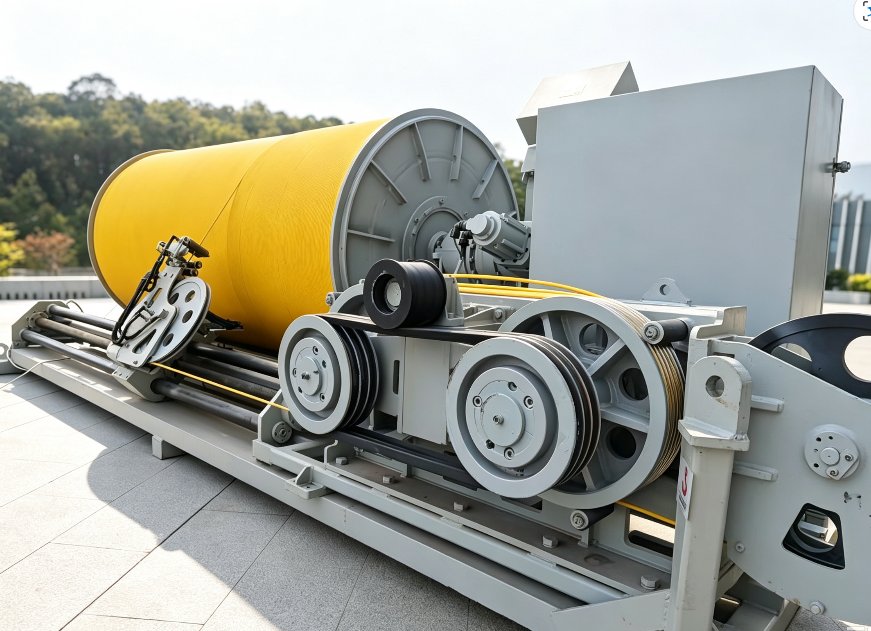 ROV winch storage drum with umbilical, deck installation