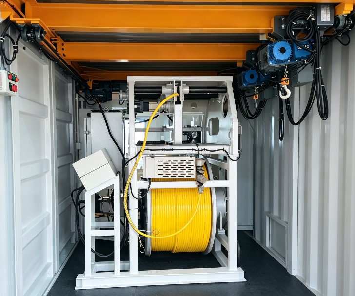 ROV winch installed inside a control container