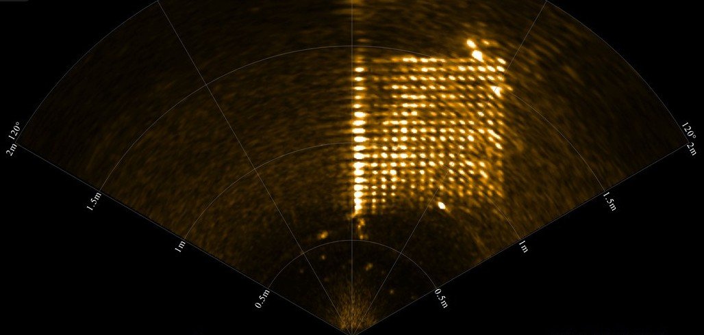 Close-range forward-looking sonar image, 120° sector